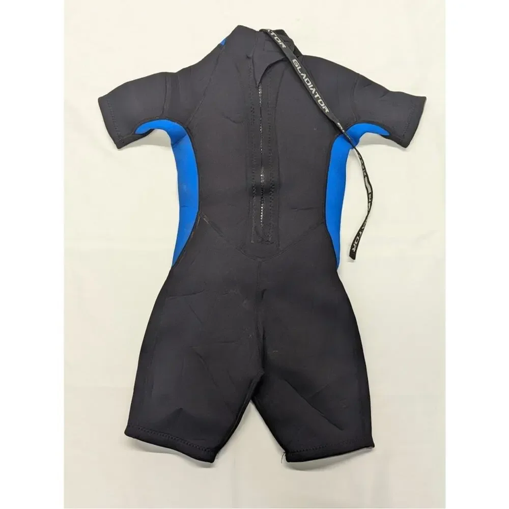Gladiator Shorty Wetsuit Size 8 Kid's / Youth Black Blue Neoprene Springsuit
